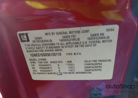 2005 Chevrolet Trailblazer Ext Lt from USA, damaged, VIN 1GNES16SX56120110